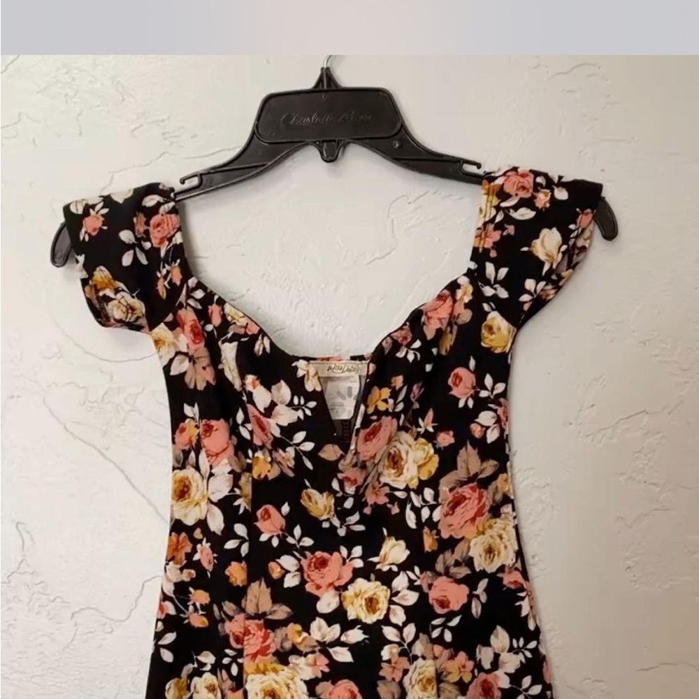Floral Black Dress with Pink and Yellow Accents